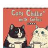 1/2Pcs 2025 Wall Calendar Cats Chillin' with Coffee Wall Calendar 12 Monthly Coffee Cats Calendar Family Office Organizer for Cat Lover Gift
