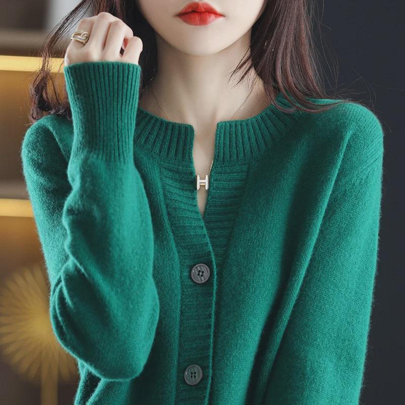 

Женский ретро-свитер свободного кроя 2024 года для ранней весны и осени One Size зелёный