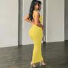 Summer New Sleeveless Backless Slim Fit Sexy Dress Women Elegant Solid Casual Party Club Long Dresses Women Vintage Fashion Knitted Ladies Dress 26529