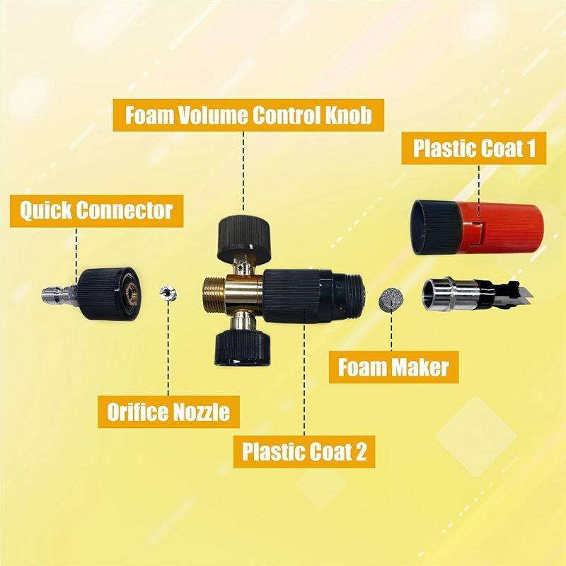 Foam Cannon Kit 1/4" Quick Connect Compact Design Includes 5 Pressure Washer Nozzle Tips Premium Plastic Housing Body