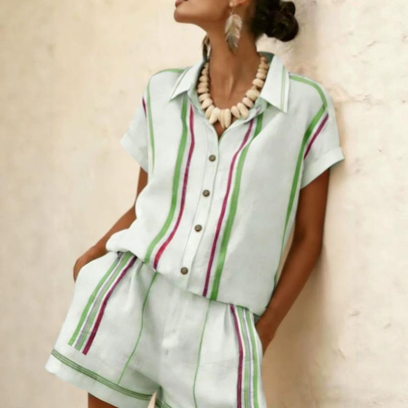 GMXIA Women's Short Sleeve Shirt Collar Fashion Casual Pants Suits