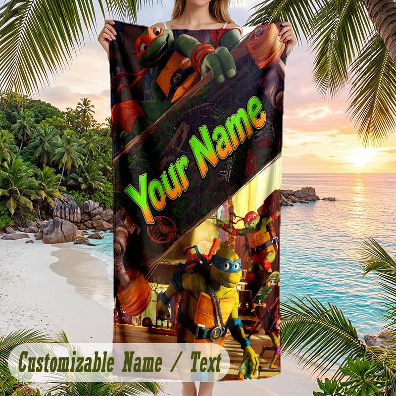 Teenage Mutant Ninja Turtles Beach Towel, Personalized Custom Text, Quick Dry Soft Large Towel For Swimming Pool Travel