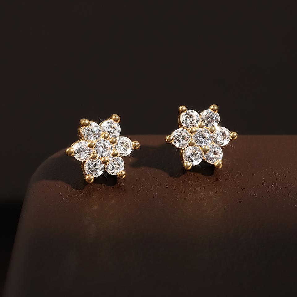 ZAKOL Exquisite Shiny Zircon Mini Flowers Stud Earrings for Women Sweet Female Pierced Ear Accessories Party Zircon