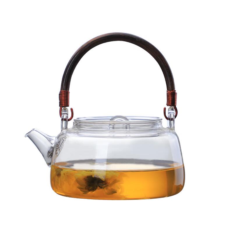 High Borosilicate Glass Teapot with Rattan Handle