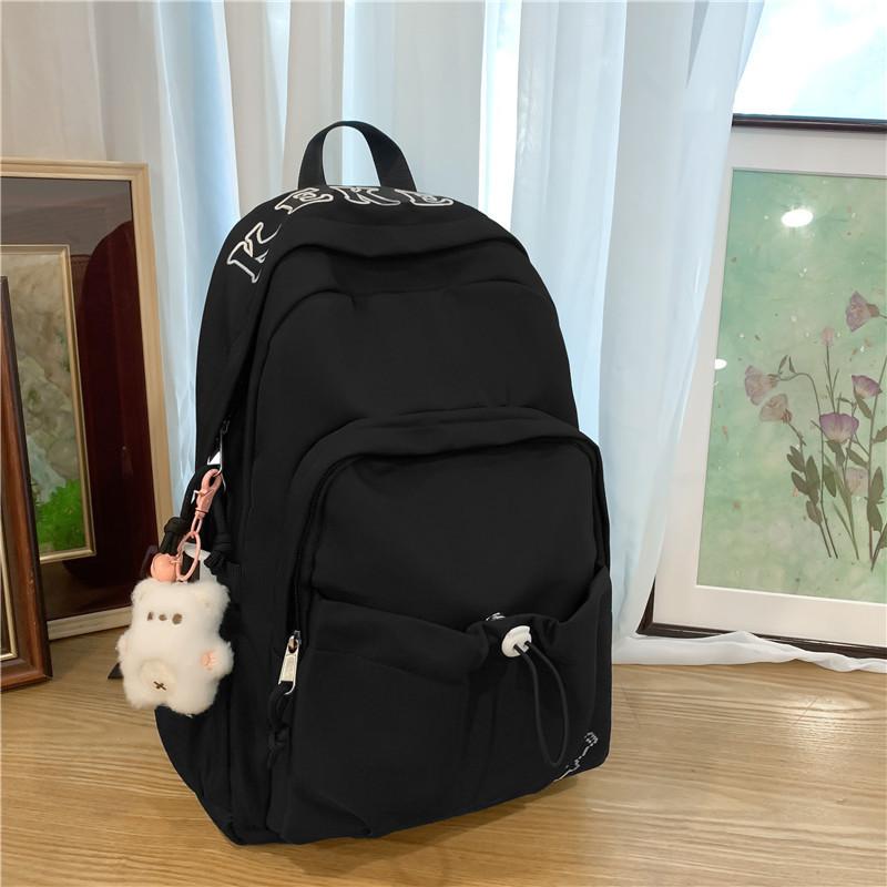 School Bag Large Capacity School Bag Women's New Backpack Lightweight Nylon Solid Color Middle School Student Backpack