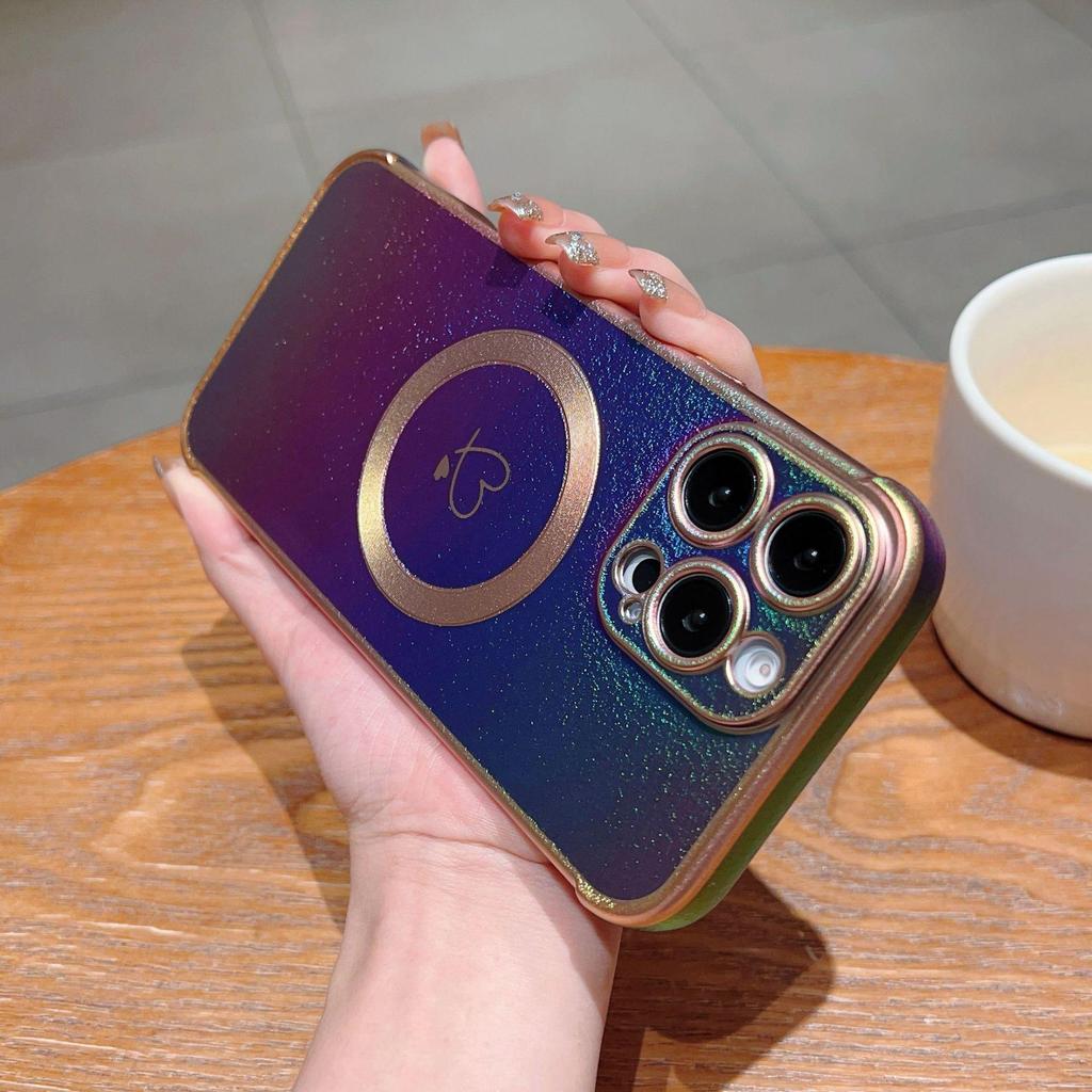 iPhone 17 Pro Max Colorful Electroplated Case with Magnetic Heart and Anti-Fall Protection
