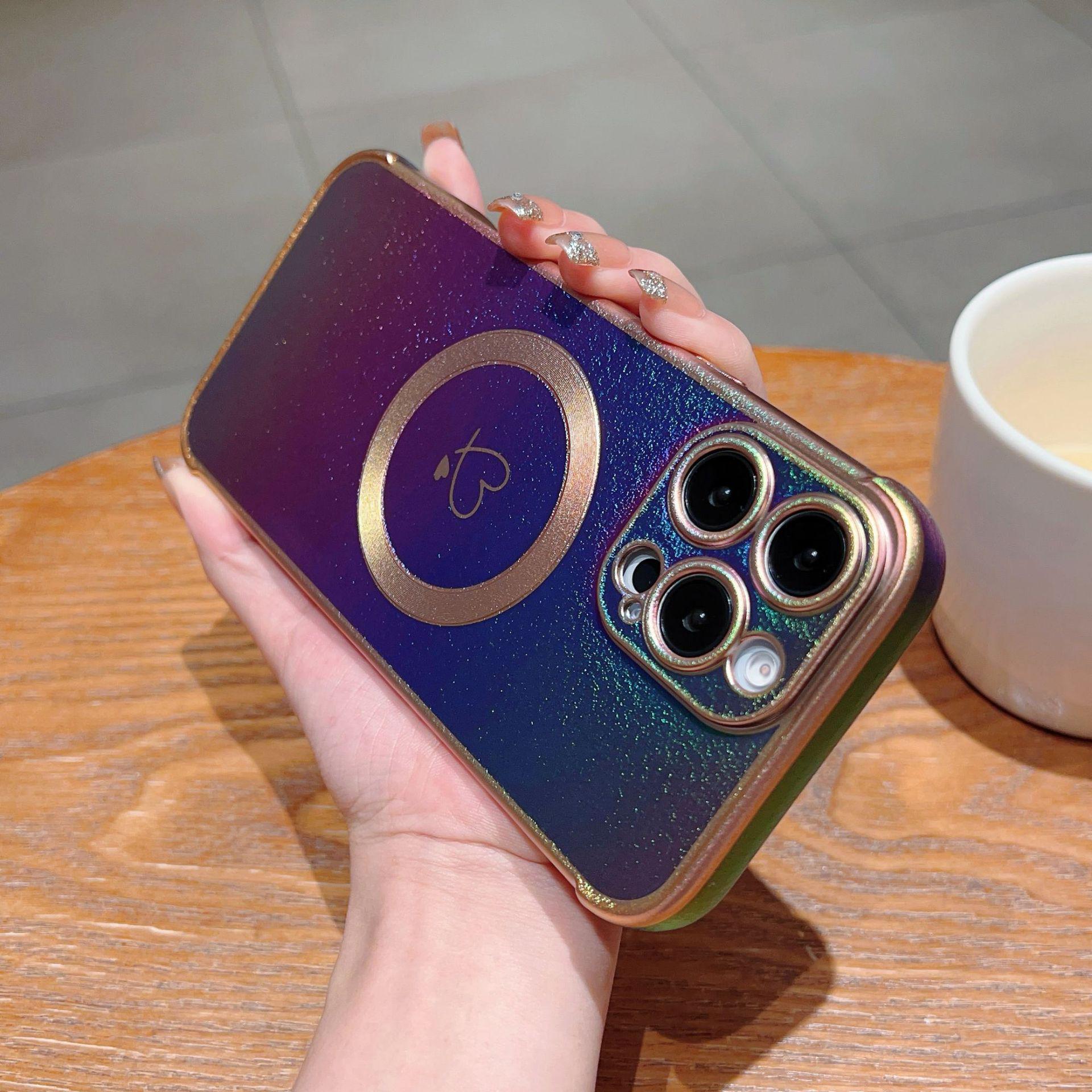 Яркий гальванизированный чехол для iPhone 17 Pro Max с магнитным сердцем и защитой от падений iPhone 16 Pro