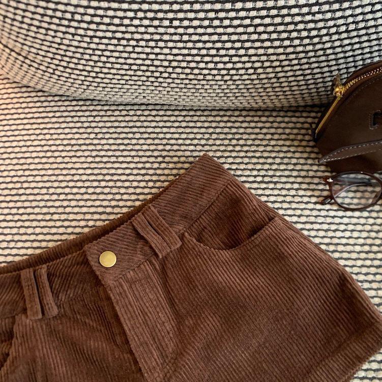Pantalones Cortos Casuales de Pana Caqui de Pierna Ancha Retro para Hombres y Mujeres