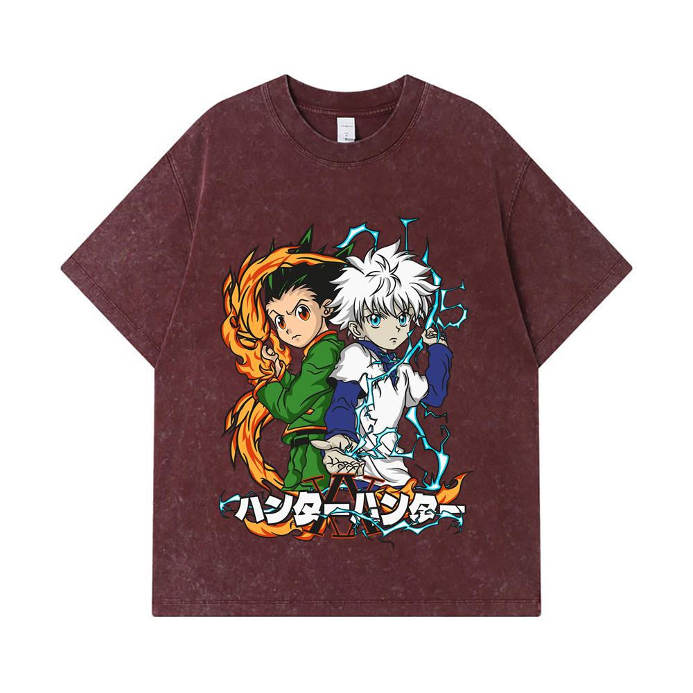 275 GSM Washed T-shirts 100% Cotton HXH V7 Gon Killua Print Unisex Heavy Cotton T Shirt