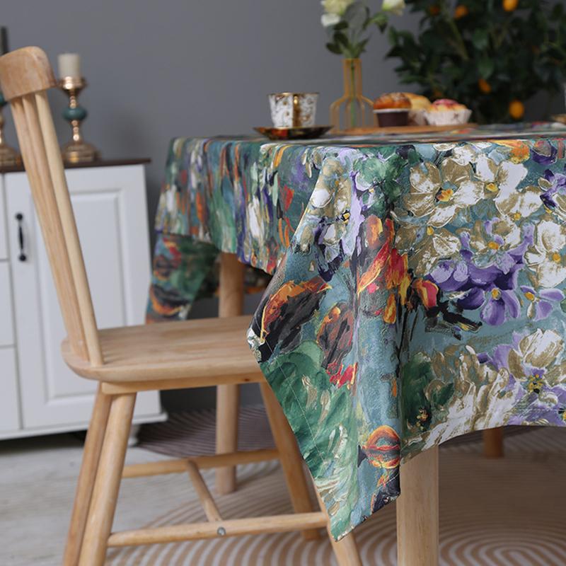 Luxury Retro Oil Painting Art Tablecloth Home Kitchen Banquet Dust-proof Table Mat Rectangular American Style Tea Table Cover