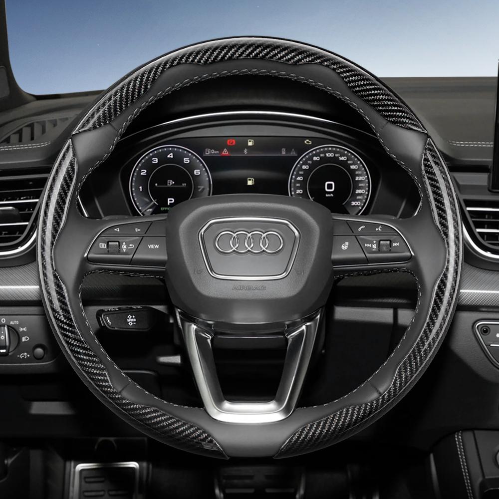 Suitable for 4HGVI Carbon Fiber Texture Steering Wheel Cover with Segmented Quick-Release Design, Durable, for Models Such as Q5 Q3 A4 A6 Q7