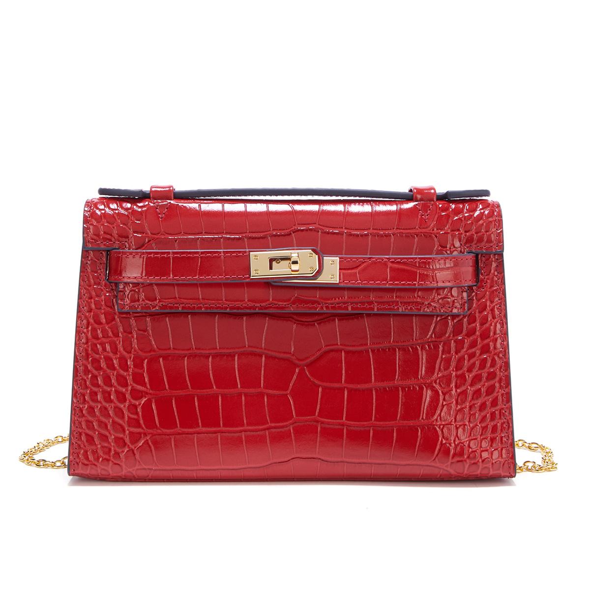 

2025 Новая элегантная ручная банкетная сумка с крокодиловым узором, сумка-цепочка, кожаная мини-сумка через плечо, женская сумка 22x8x14cm красный