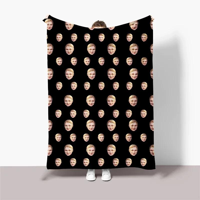 Fun Black Background Photo Face with Picture Blanket,Birthday Souvenir Gifts Throw Blanket for Men Women