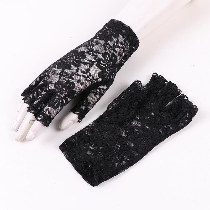 Sexy Spitzenhandschuhe ohne Finger für Damen Sonnenschutzhandschuhe Damen Fahrhandschuhe für Damen Halbfinger Atmungsaktive Fischgrät-Handschuhe