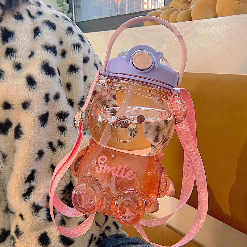 Summer Bear Šálek na vodu Velkokapacitní Slámové mléko Čaj Šálek na kávu Roztomilý a praktický Dětský Šálek na vodu Kreativní dárkový kelímek