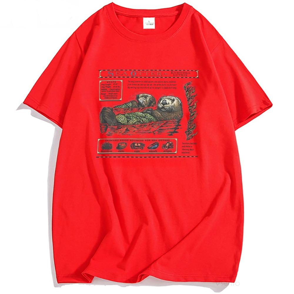 

Sea Otter TShirt Short Sleeve Loose Male Tshirts Cartoon Graphic Printed Tees Unisex Breathable Tops S