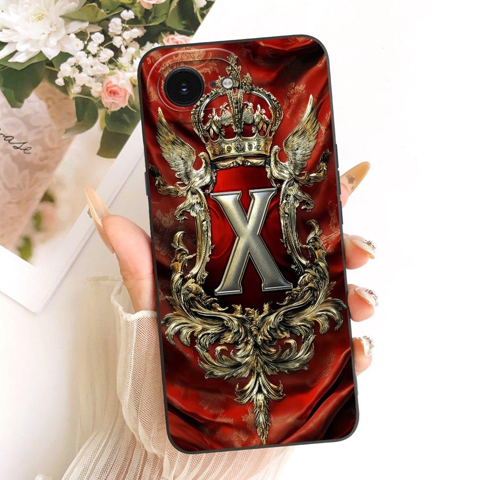 

For iPhone 16e Case Cover Luxury A-Z Letters Fashion Crown 2D Painted Silicone Casing A3212 A3409 A3410 A3408 iPhone 16e