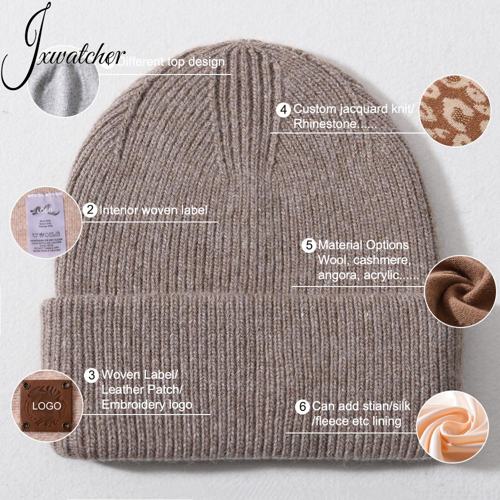 Custom Wool Beanie Hats for Women Luxury Warm Lambs Wool Knitted Winter Bennie for Business Travel Hand Drawn Logo