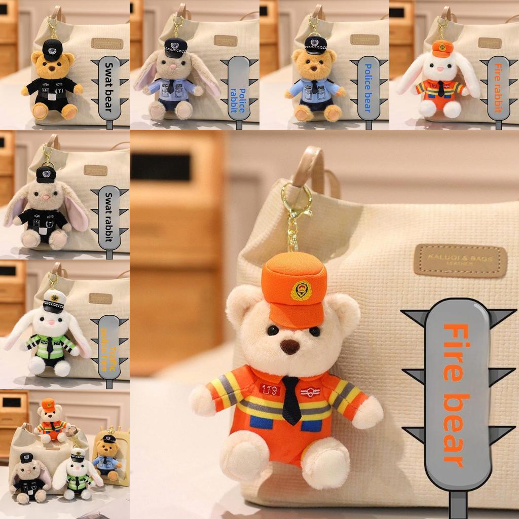 Plush Police Rabbit Keychain With Pp Cotton Filling For Kids And Collectors
