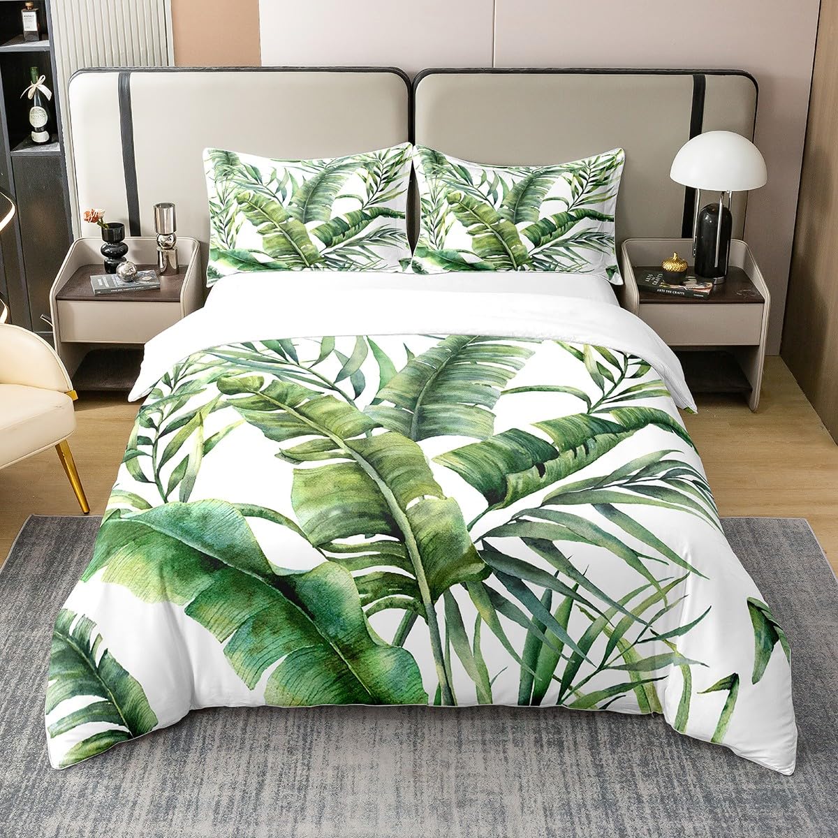 

Palm Leaf Duvet Cover Sets for Teens Adults Quilt Covers Queen Lightweight Down Room Decor 2 Pillowcases 1 Duvet Cover No Quilt EU Single(135x200cm)