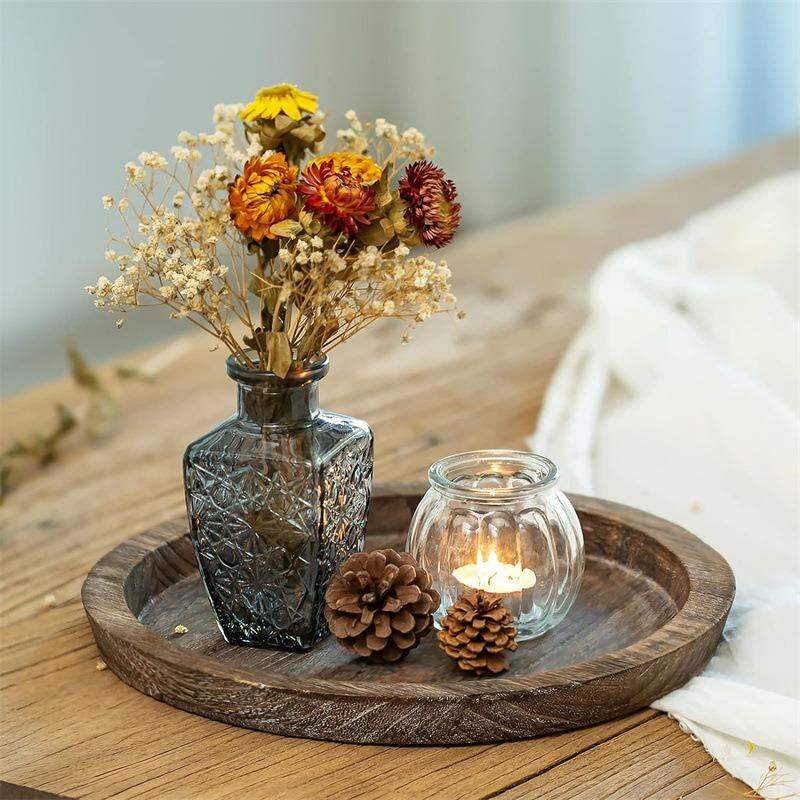 Decorative Wooden Tray Small Tray Round Wood Tray Multi-purpose Farmhouse Kitchen Countertop Home Decor Candle Holder CTP002