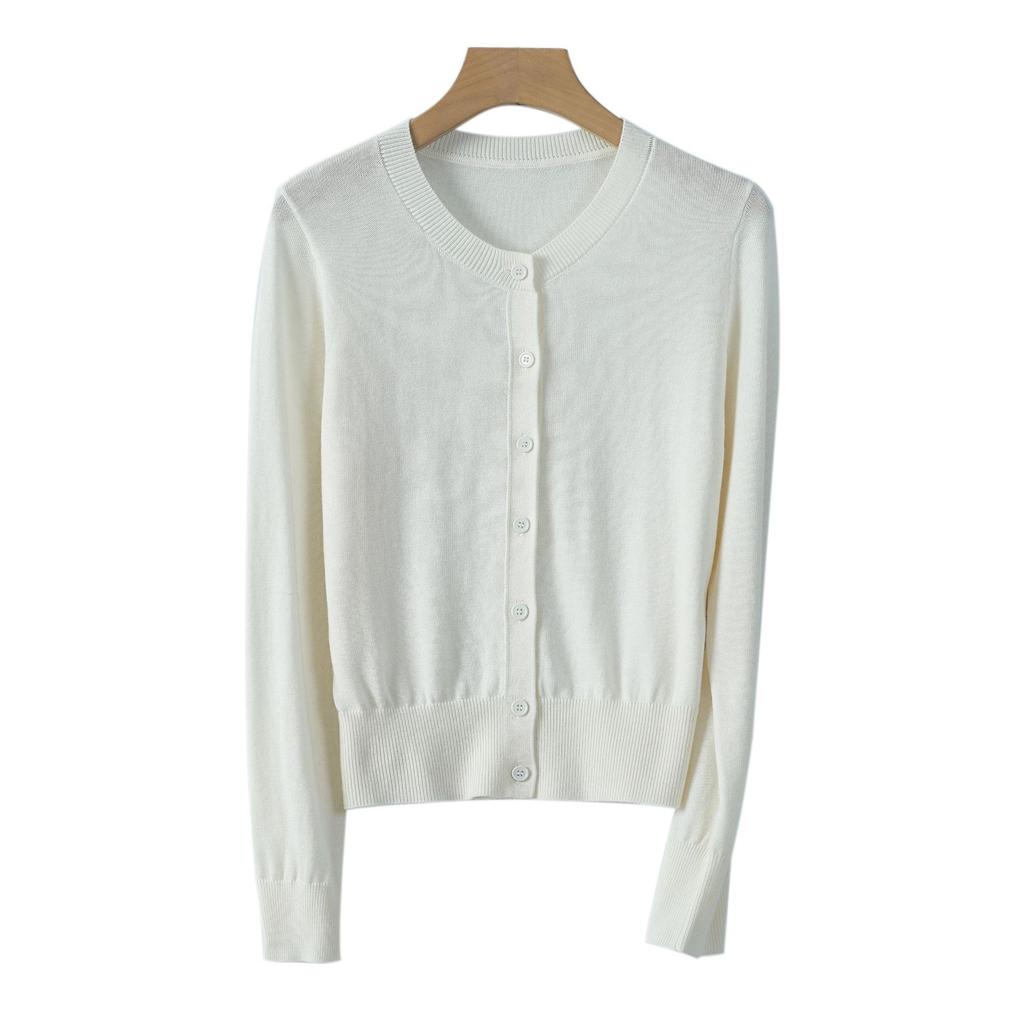 Women's Cardigan Casual Round Neck Long Sleeve Button Down Solid Color Knit Top