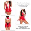 Women Christmas Cosplay Suit Irregular Hem Deep V Neck Role Playing Dress Hooded Backless Intimate Nightwear Red L