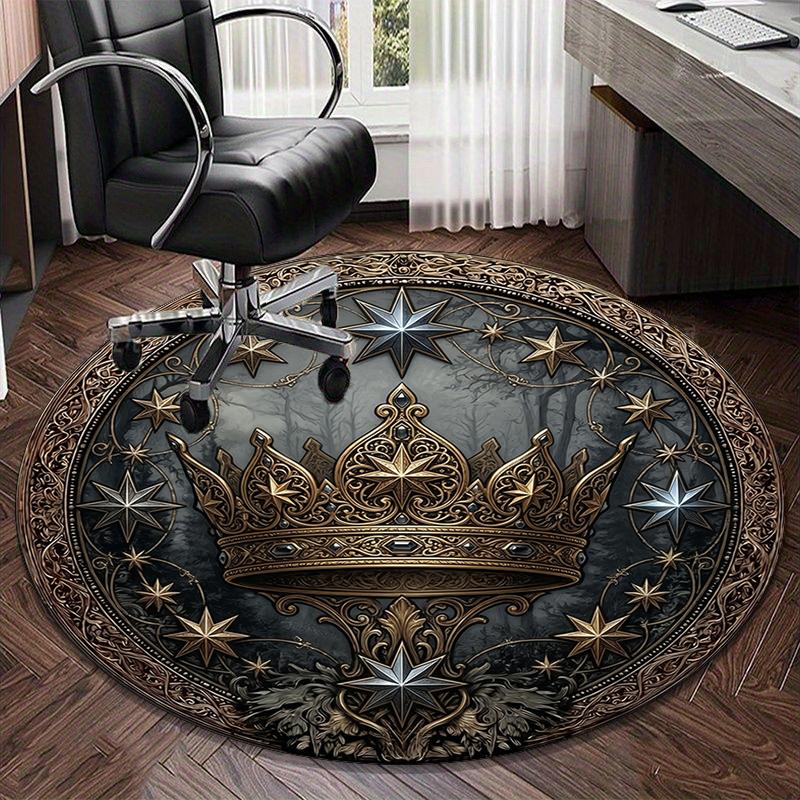 Royal Crown Stars Round Carpet Chair Cushion Round Entryway Rug, Soft Round Rugs for Living Room, Bedroom, Circle Carpet Decor Gifts