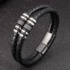 Stainless Steel Accessories Multi-layer Hip Hop Rock Style Black Color Men's Leather Bracelet New Year Gift