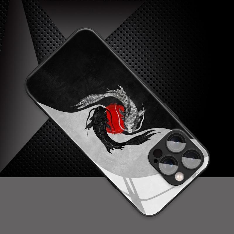 Скляний чохол для телефону з візерунком 'Карп Тайцзи' для iPhone 17 16 15 14 Pro Max 13 12 11 Pro 17 Air 16E 7 8 Plus XR XS X