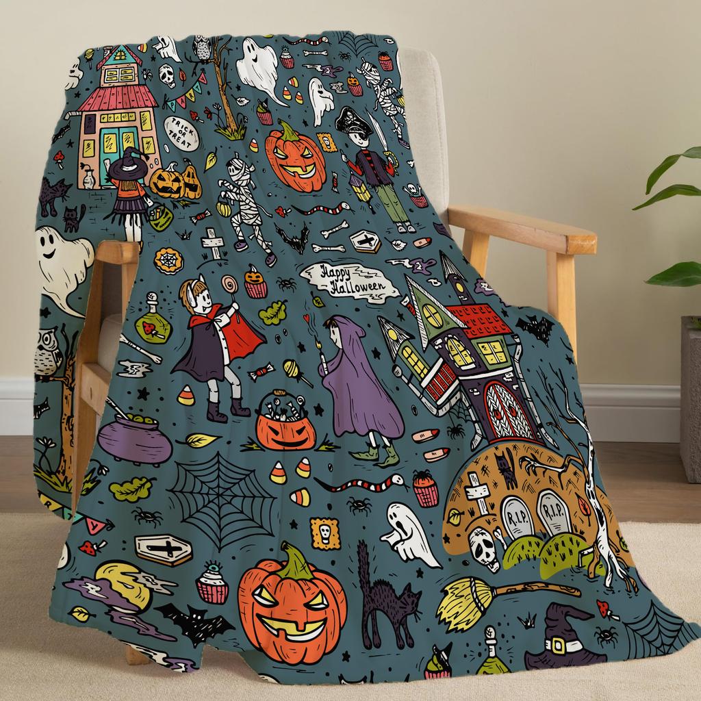 Halloween Creative Throw Flannel Print Blanket Super Soft Cozy Sofa Nap Home Blanket Perfect Home Gift for Her