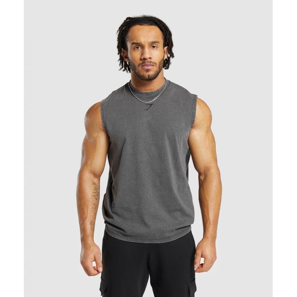 Gymshark Heritage Washed Cut Off Tank Onyx Grey A5a9p Gb8n