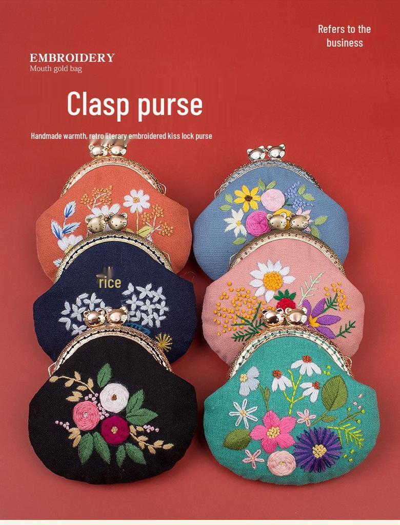 Lu Embroidery Floral Coin Purse DIY Kit: 3D Beginner's Handmade European Design