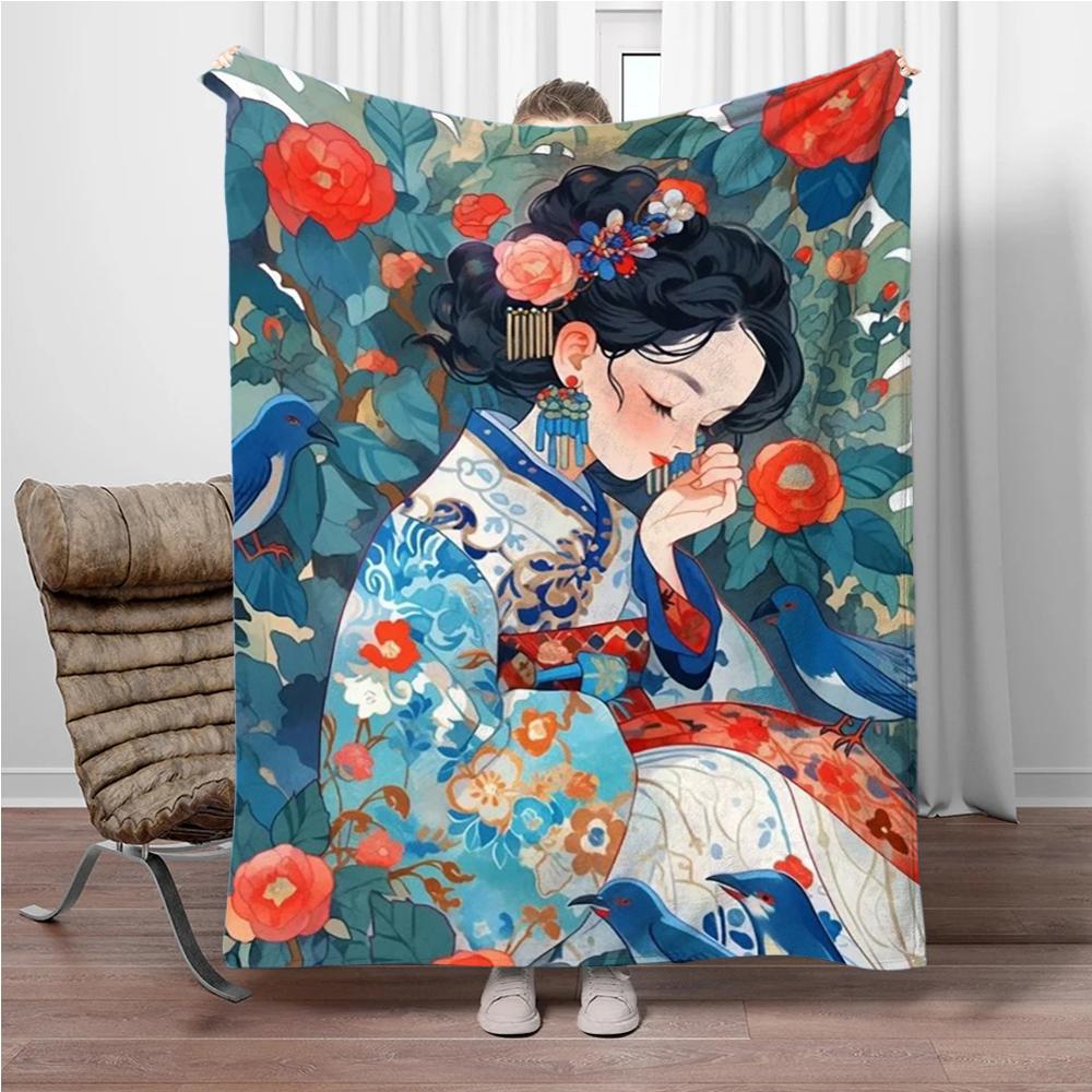 

Chinese Ancient Style Girls Flannel Blanket Soft Keep Warm Throw Blanket Blanket For Sofa Bed Office Camping Travelling Gifts 75x90cm