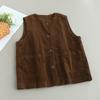 Dimanaf 2025 New Short Corduroy Jacket Vest Autumn Sleeveless Retro Coat Buttons Women Solid
