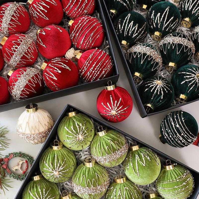 8CM/12PCS, Sparkling Velvet, Wrapped Christmas Balls, Ornaments, Christmas Decorations, Window Ornaments, Party Decoration Ornaments