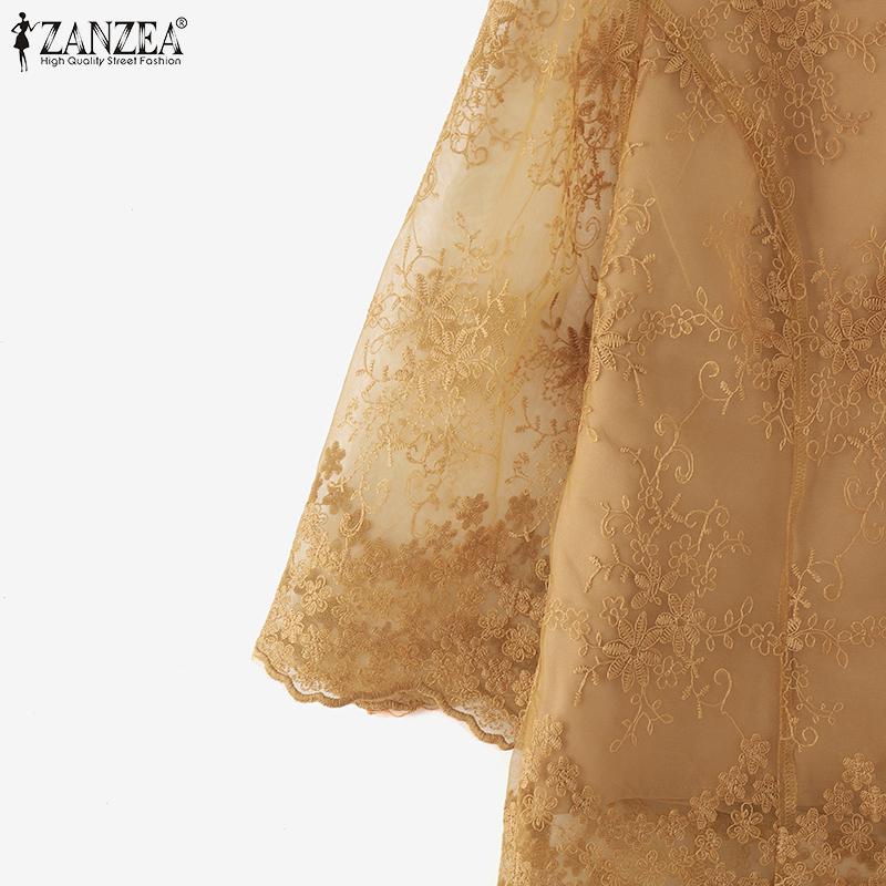 ZANZEA Women Summer V-Neck 3/4 Sleeve Lace Waist Blouses