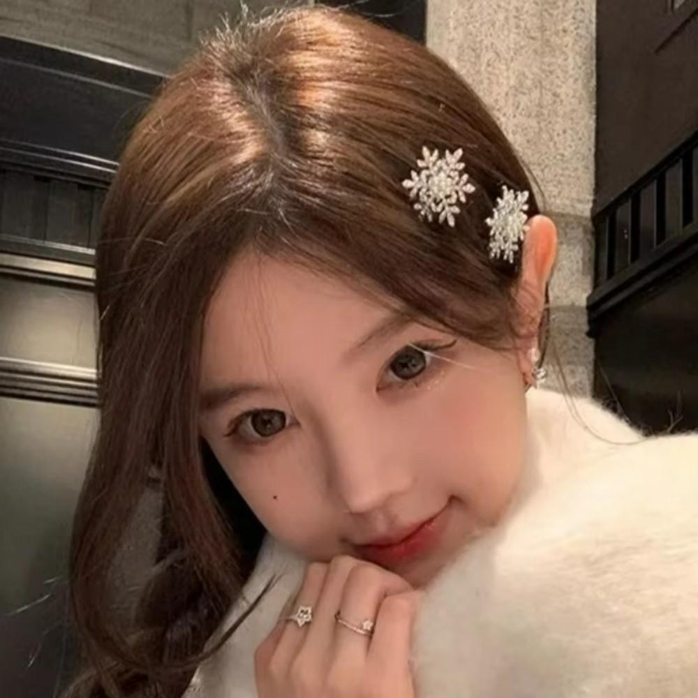 Sliver Snowflake Hair Clip Pearl BB Clip Fashion Fairy Bang Clip  for Women Girls