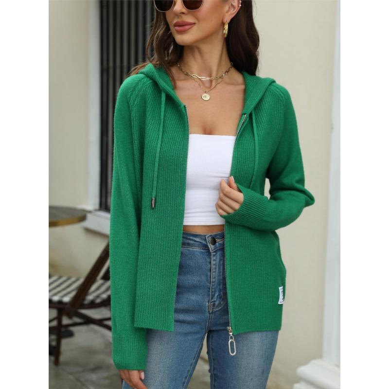 INDFS Женская мода повседневная осень-зима однотонный принт длинный рукав с капюшоном свитера S трава зеленый