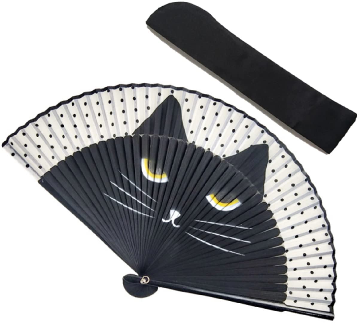 

Складной Милый Кот Стильный Современный Кот Включает Сумку-Веер [deaizaka.biz] Женский Веер, Лицо, Дизайн, (черный) чёрный