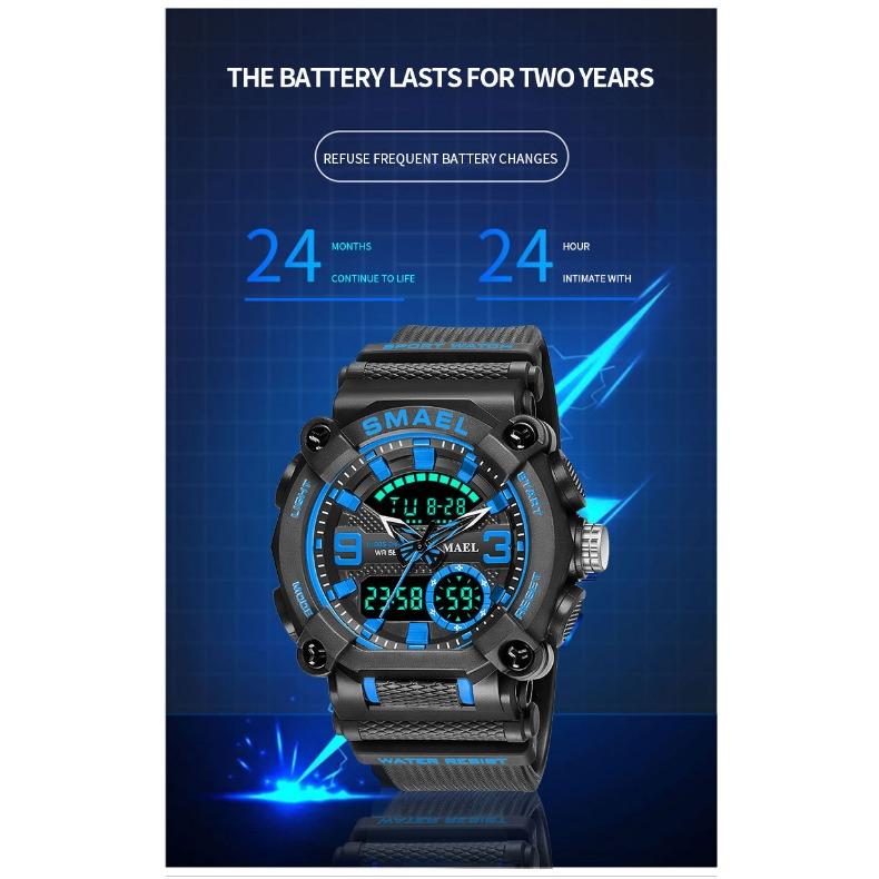Ceas digital cu afișaj dublu SMAEL pentru studenți de sex masculin Ceas electronic cu funcție de alarmă multifuncțională anti-luminozitate în întuneric