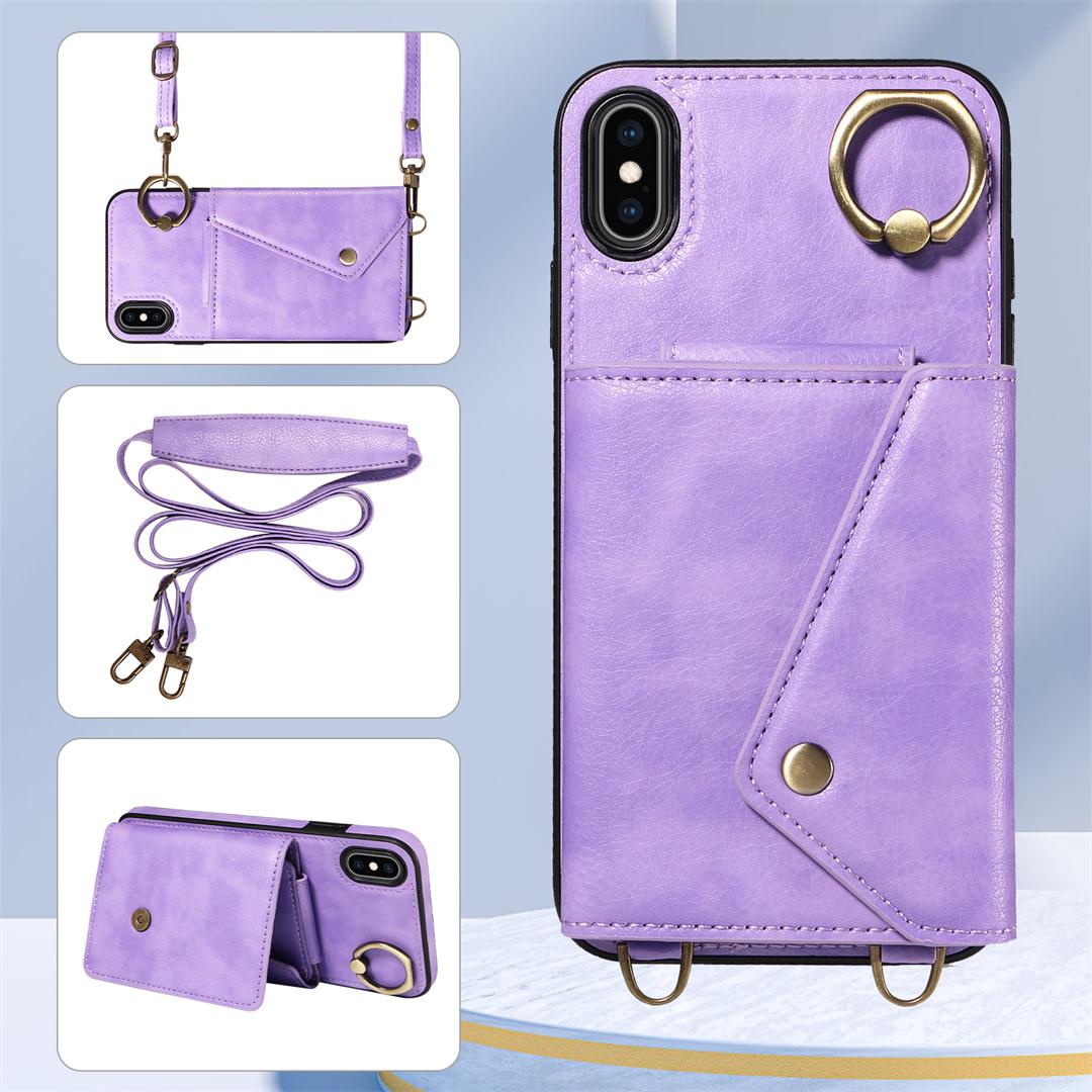 

Для iPhone X,XS,XR,XS Max плечевой ремень веревка кольцо кронштейн дизайн держатель для карт слоты чехол для телефона с узором личи iPhone XS светло-фиолетовый