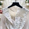 Rochie de toamnă nouă, slăbitoare, până la genunchi, elegantă din plasă pentru femei, cu broderie de flori de lux cu margele, cu centură peral, rochie de petrecere subțire