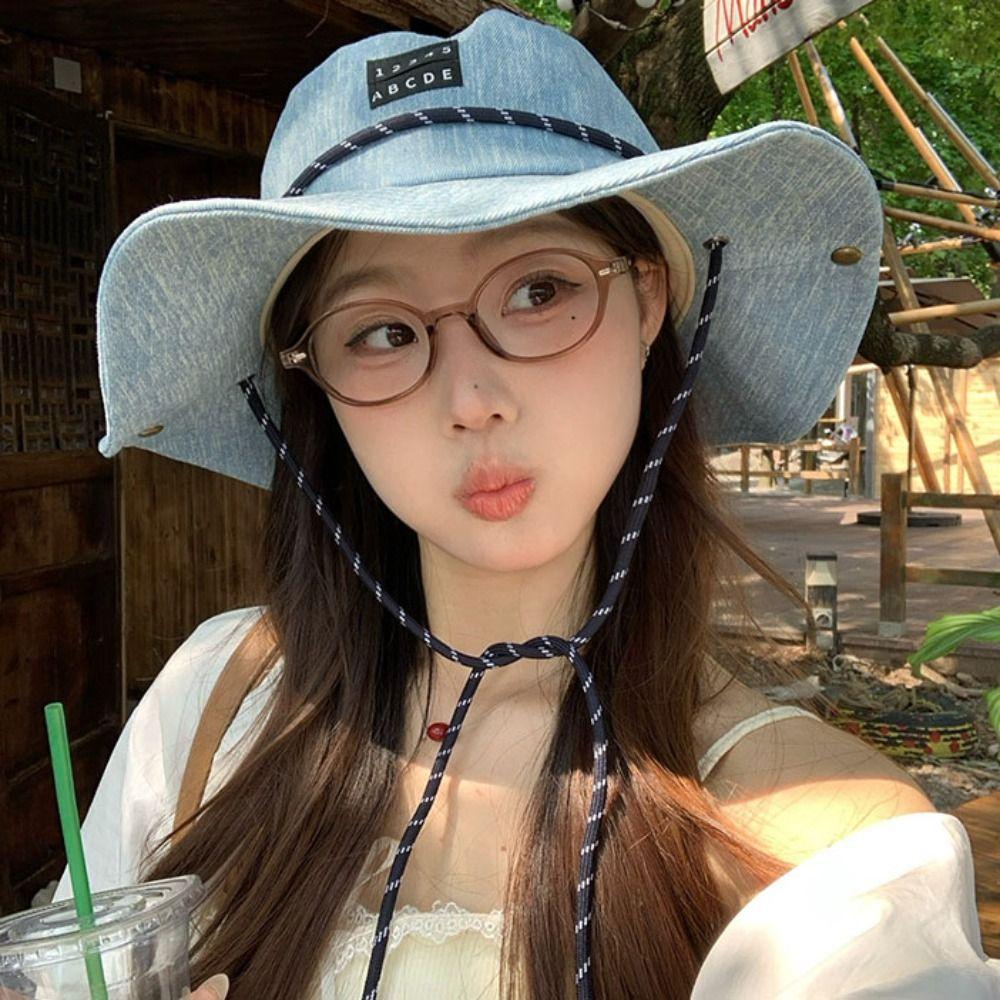 Lightweight Denim Bucket Hat Sunscreen Fisherman Hat Retro Sun Protection Basin Cap  Camping