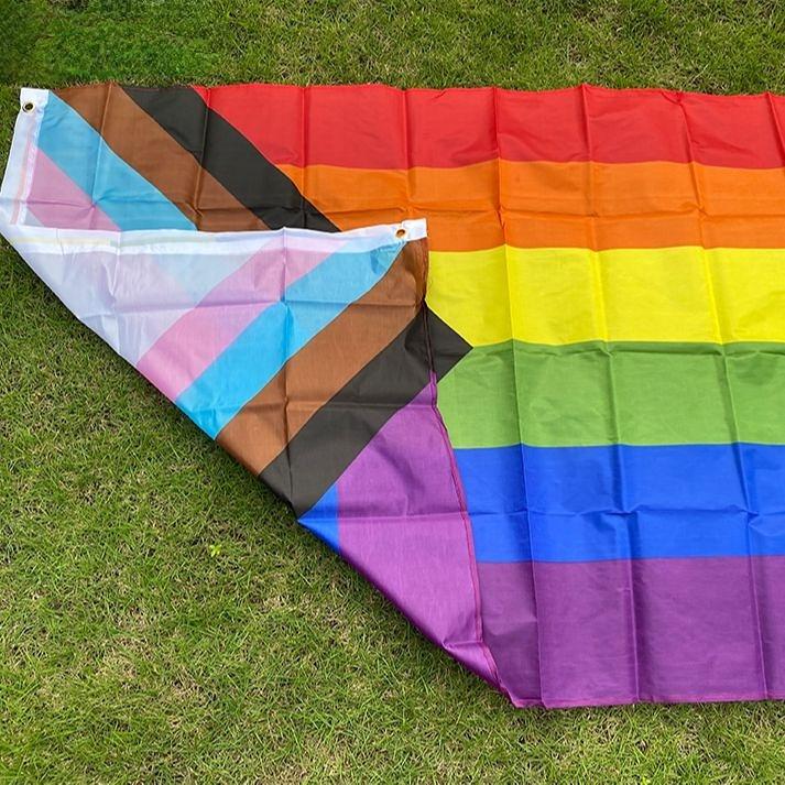 Rainbow Flag 150X90CM Banner 100D Polyester Grommets Lgbt Gay Rainbow Progress Pride Flag Decoration Peace