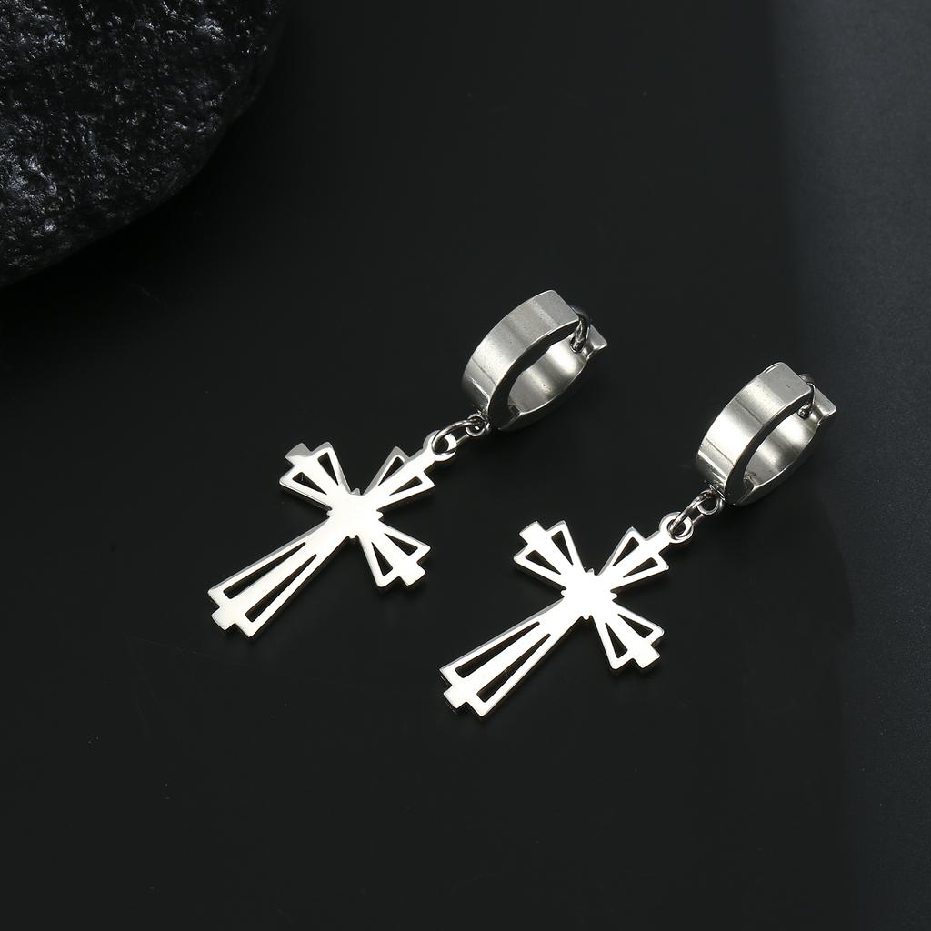 Gothic Cross Earrings for Women Men Stainless Steel Hoop Earrings Christian Religious Jewelry Amulet Gifts Daily Accessories