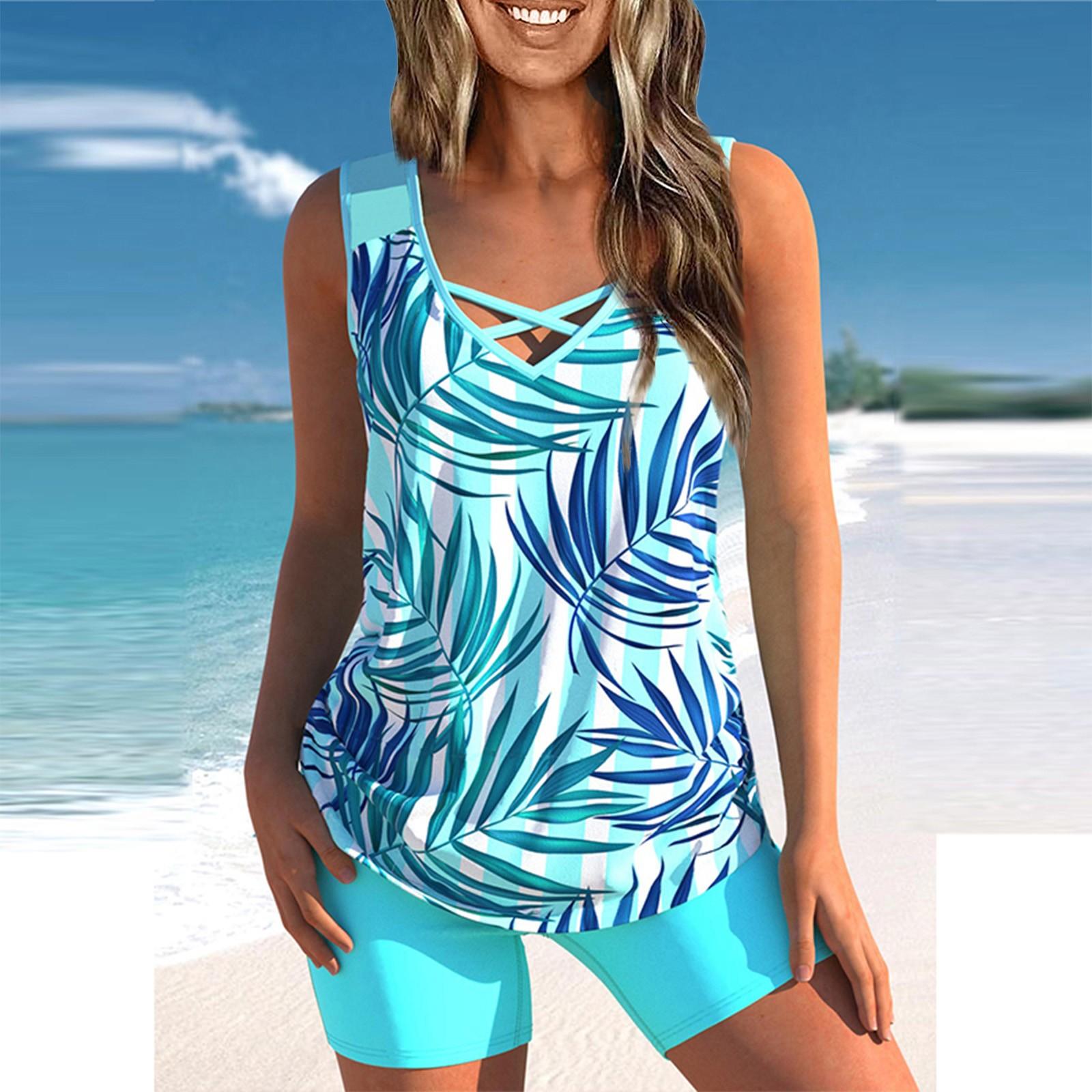 

Женский сексуальный приталенный купальник с принтом на слинге и раздельном бикини плюс размер купальника (Два куска) XXXXXL синий