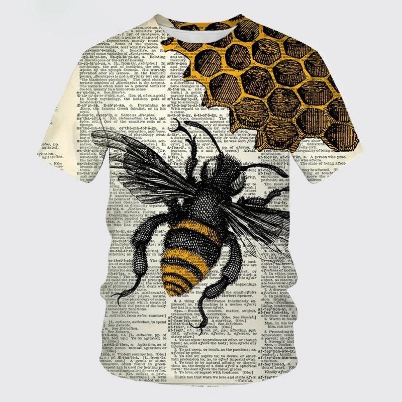 Summer New Casual Bee Pattern Men's Printed T-shirt Street Pop Hip Hop Personalized Round Neck Comfortable Short Sleeve