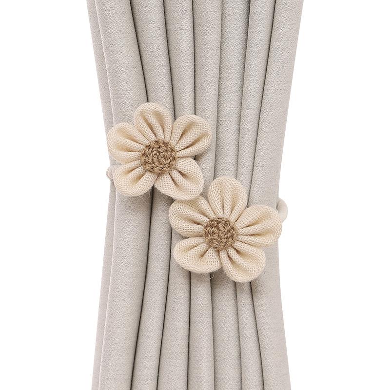 1 Pair Flower Curtain Straps, Flexible Non Perforated Curtain Buckles, Rustic Gauze Curtain Buckles 1 pair бежевый