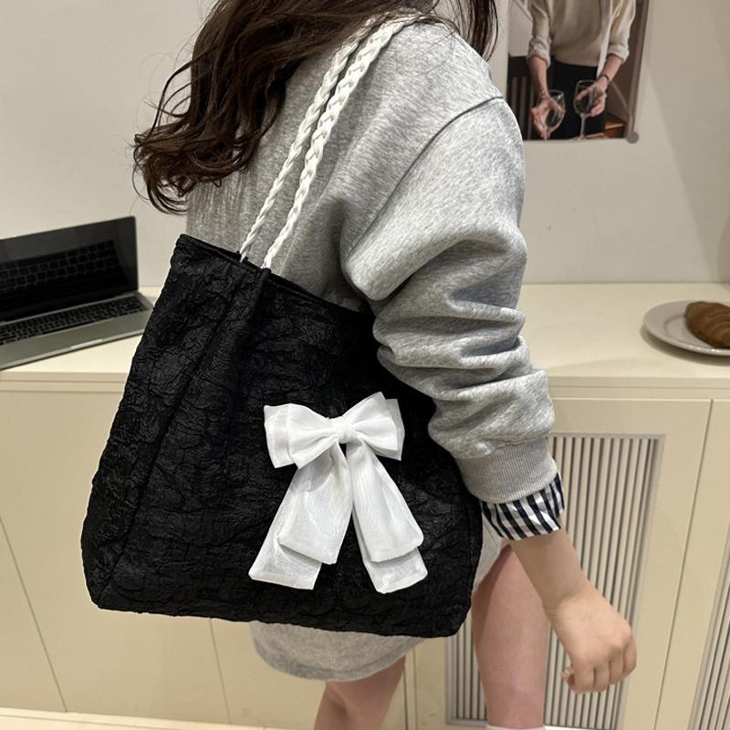 Women's Fashion Bow Tote Bag - Contemporary Color-Block Pattern with Luxe Touch, Ideal for Work & Weekend Activities CLE